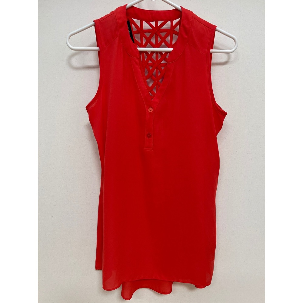 BCX Womens Red Sleeveless Lattice Cage Neck Blouse Size Small